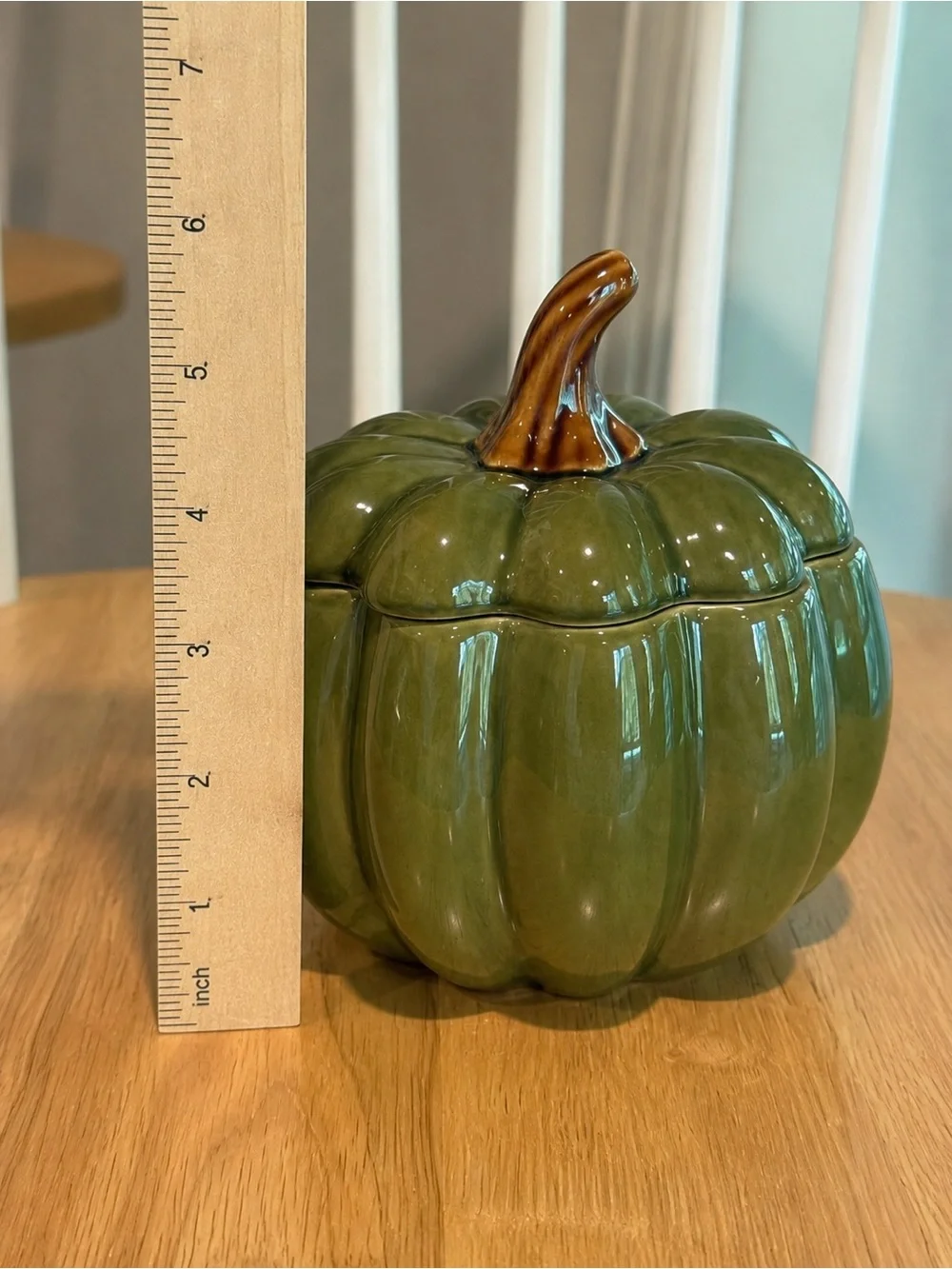 Home Fall Harvest Green Ceramic Pumpkin Lidded Jar Canister Stoneware
